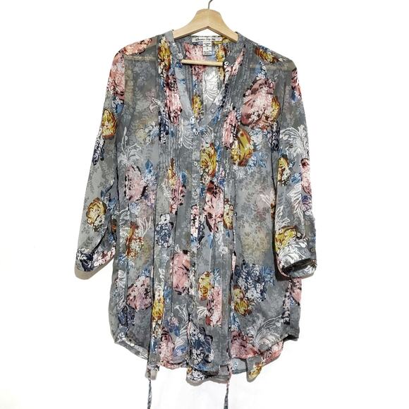 American Rag | Floral Semi Sheer Tie Waist Tunic - Picture 3 of 5